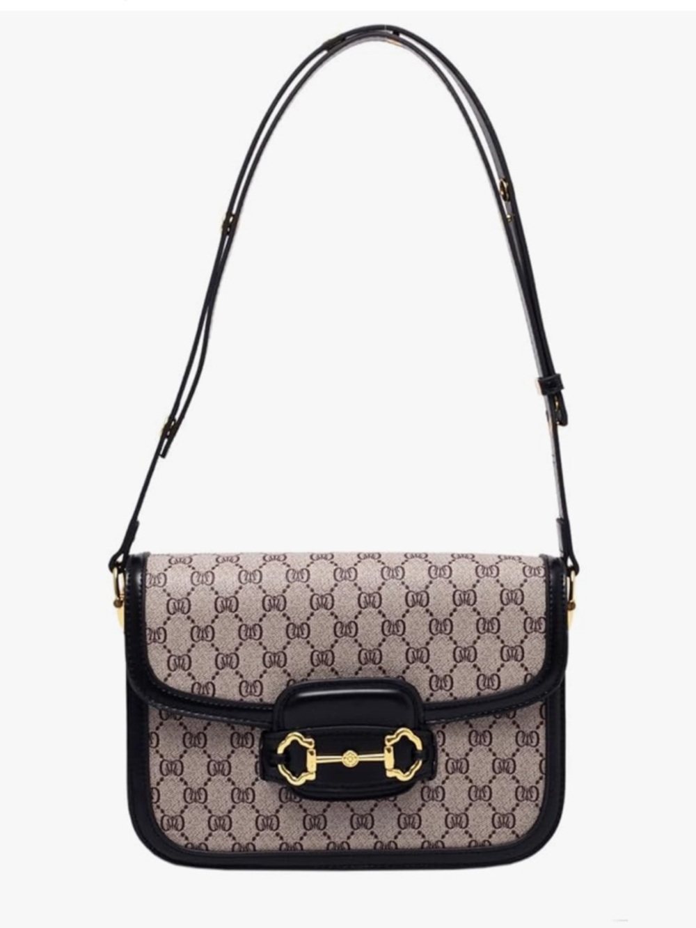 Black/Beige Crossbody Bag with Black Trim